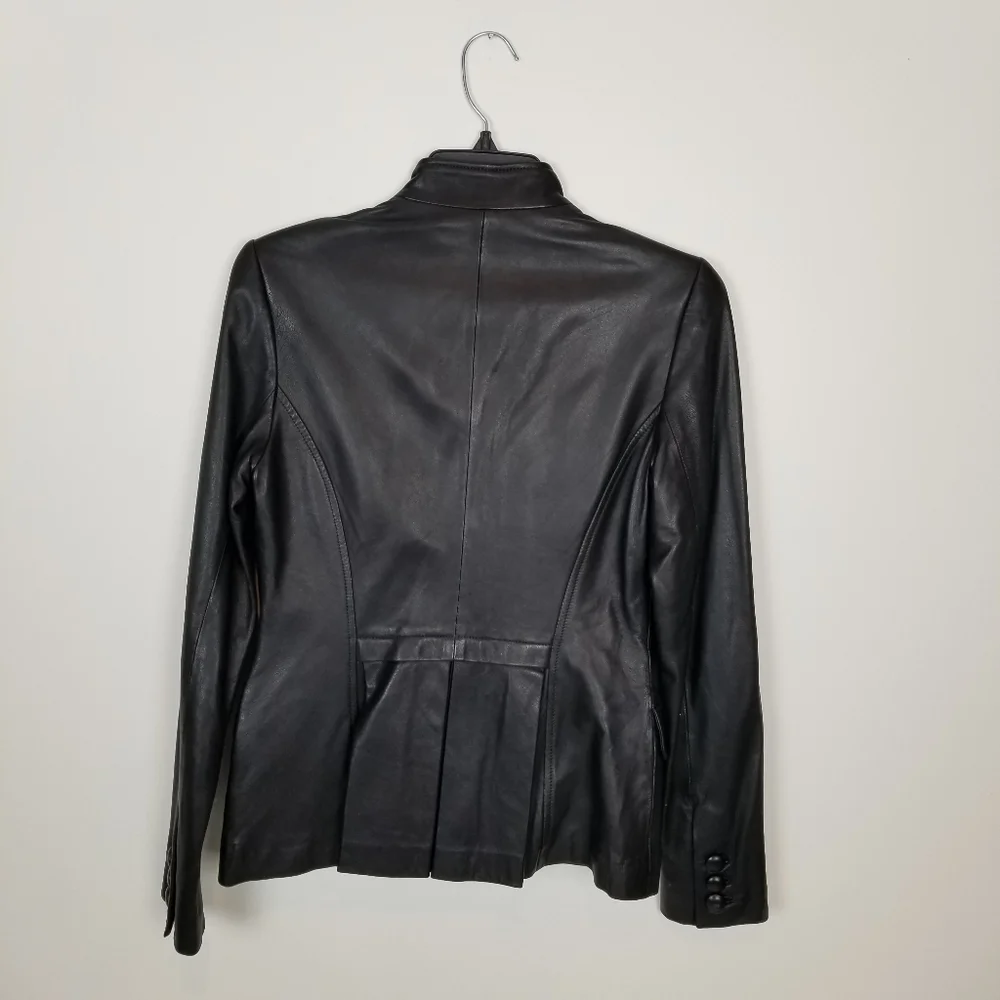 Peruvian Connection Sutton Place black leather jacket tab collar peplum NWOT 4 - Picture 4 of 11